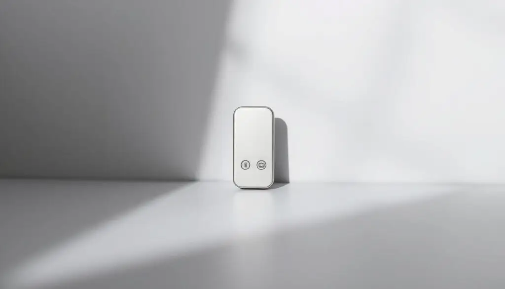 A sleek and modern Bluetooth adapter against a minimalist backdrop. The adapter is centered in the frame, showcasing its clean design and tactile buttons. Soft, diffused lighting from the side creates subtle shadows, highlighting the adapter's contours and material textures. The background is a muted, neutral color, allowing the adapter to take center stage. The overall mood is one of simplicity, functionality, and technological sophistication, reflecting the key criteria for selecting a Bluetooth adapter.